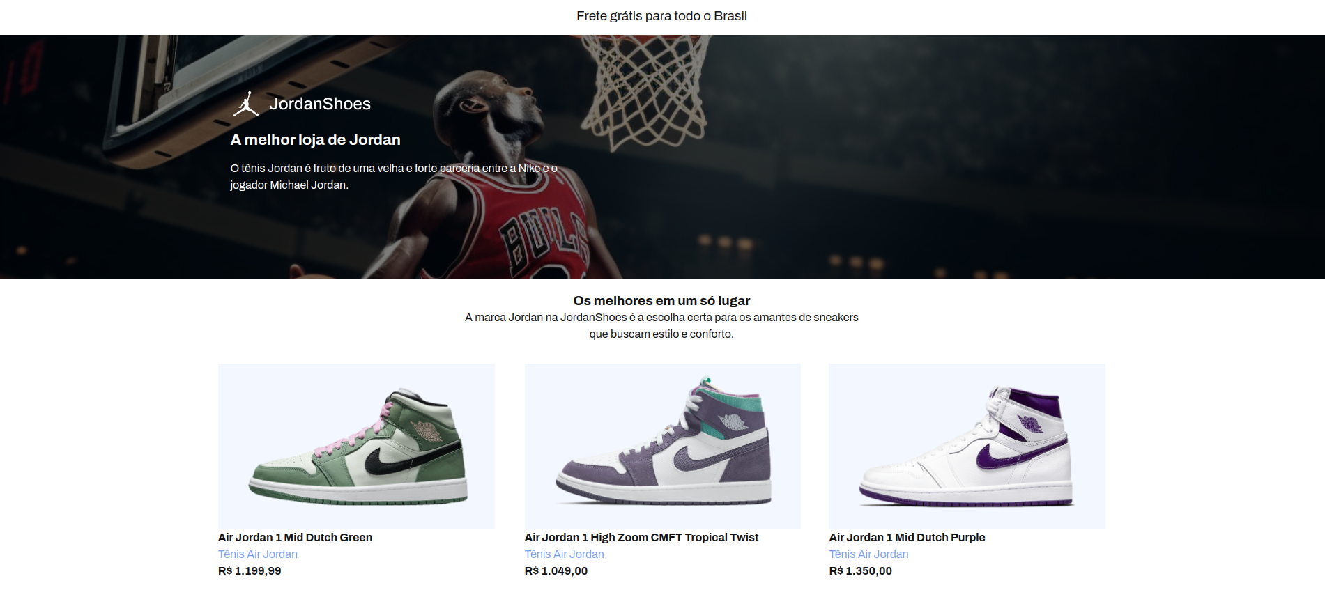 A basic shop landing page for shoes